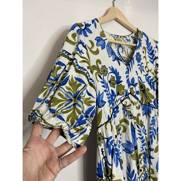Fig & Flower Printed V-Neck Puff Short Sleeve Midi Dress Womens Small - Picture 5 of 11